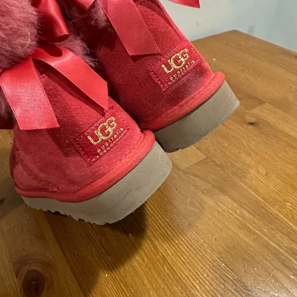 UGG Suede Mini Bailey Bow II Boots in Red - Picture 10 of 15